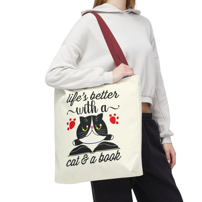 Cat & Book Tote Bag