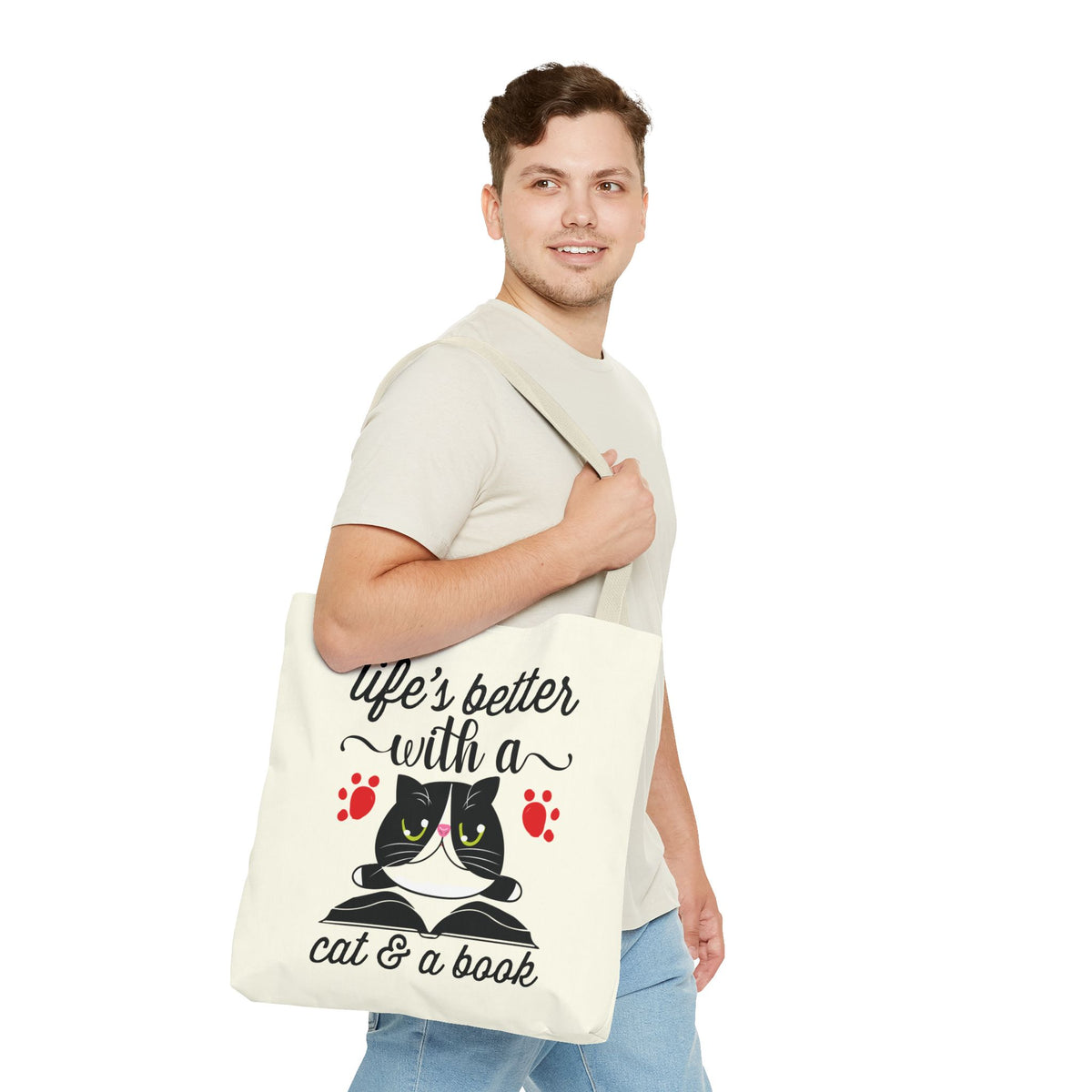 Cat & Book Tote Bag