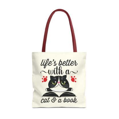 Cat & Book Tote Bag
