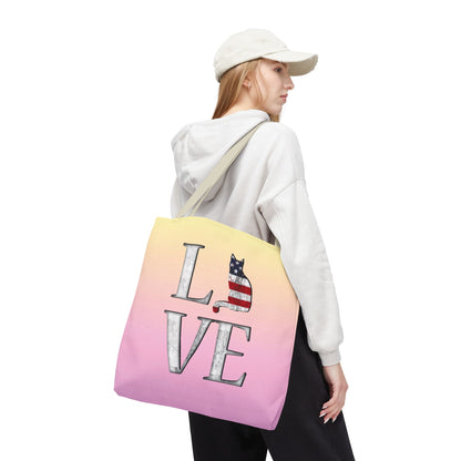 Patriotic Cat Love Tote Bag (Pink)