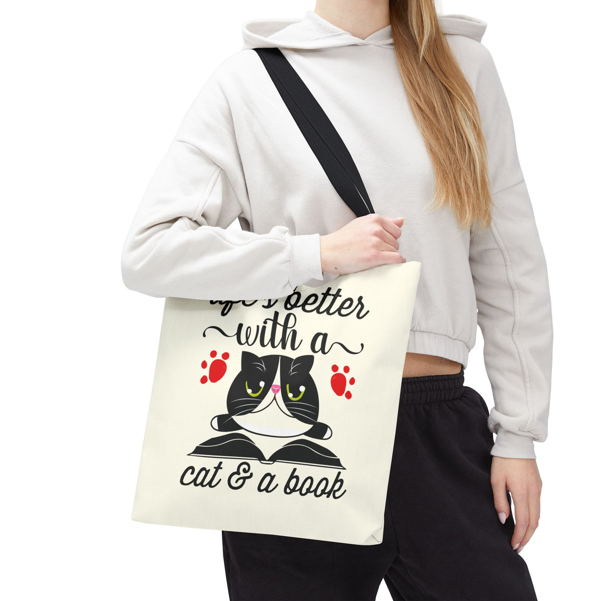 Cat & Book Tote Bag