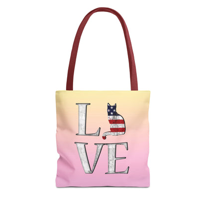 Patriotic Cat Love Tote Bag (Pink)