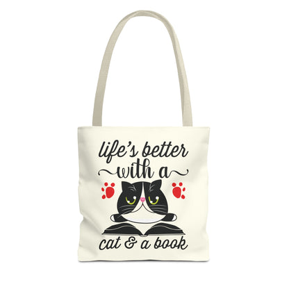 Cat & Book Tote Bag