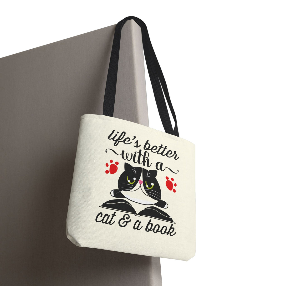 Cat & Book Tote Bag