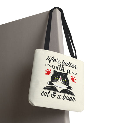 Cat & Book Tote Bag