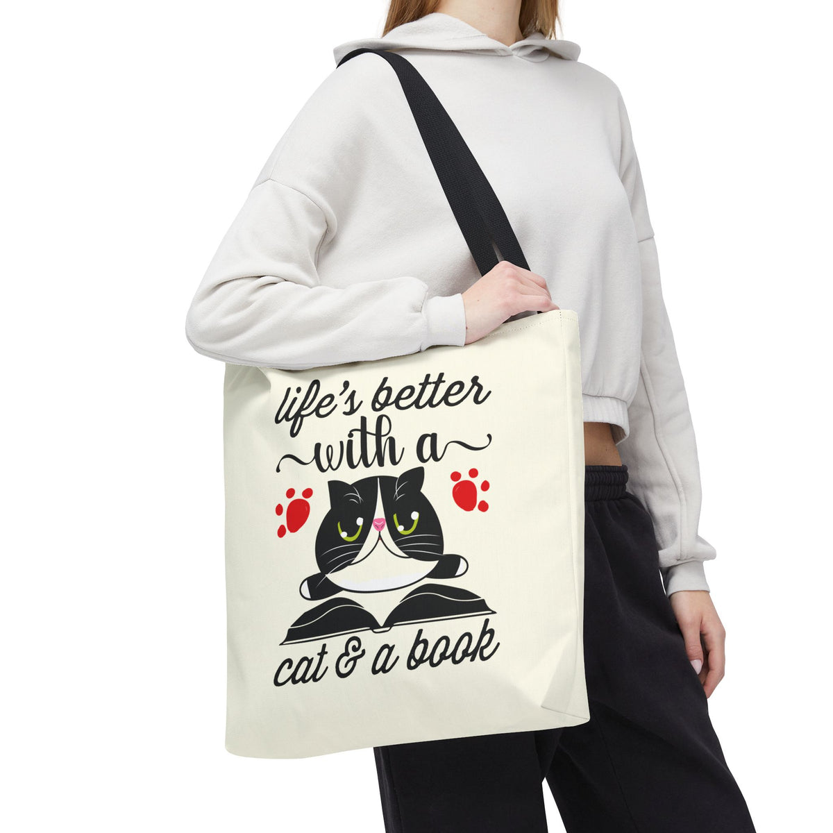 Cat & Book Tote Bag
