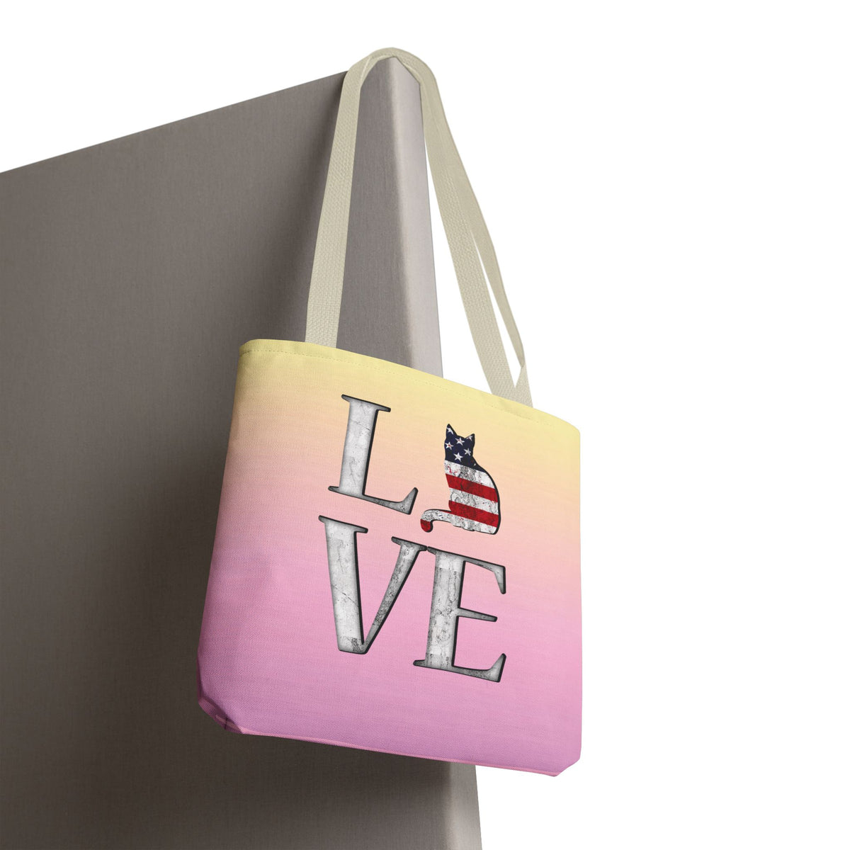 Patriotic Cat Love Tote Bag (Pink)