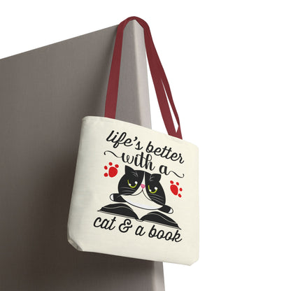 Cat & Book Tote Bag