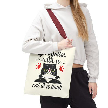 Cat & Book Tote Bag