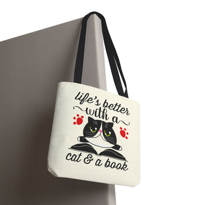 Cat & Book Tote Bag