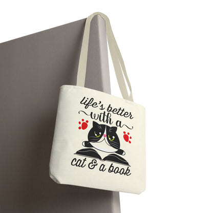 Cat & Book Tote Bag