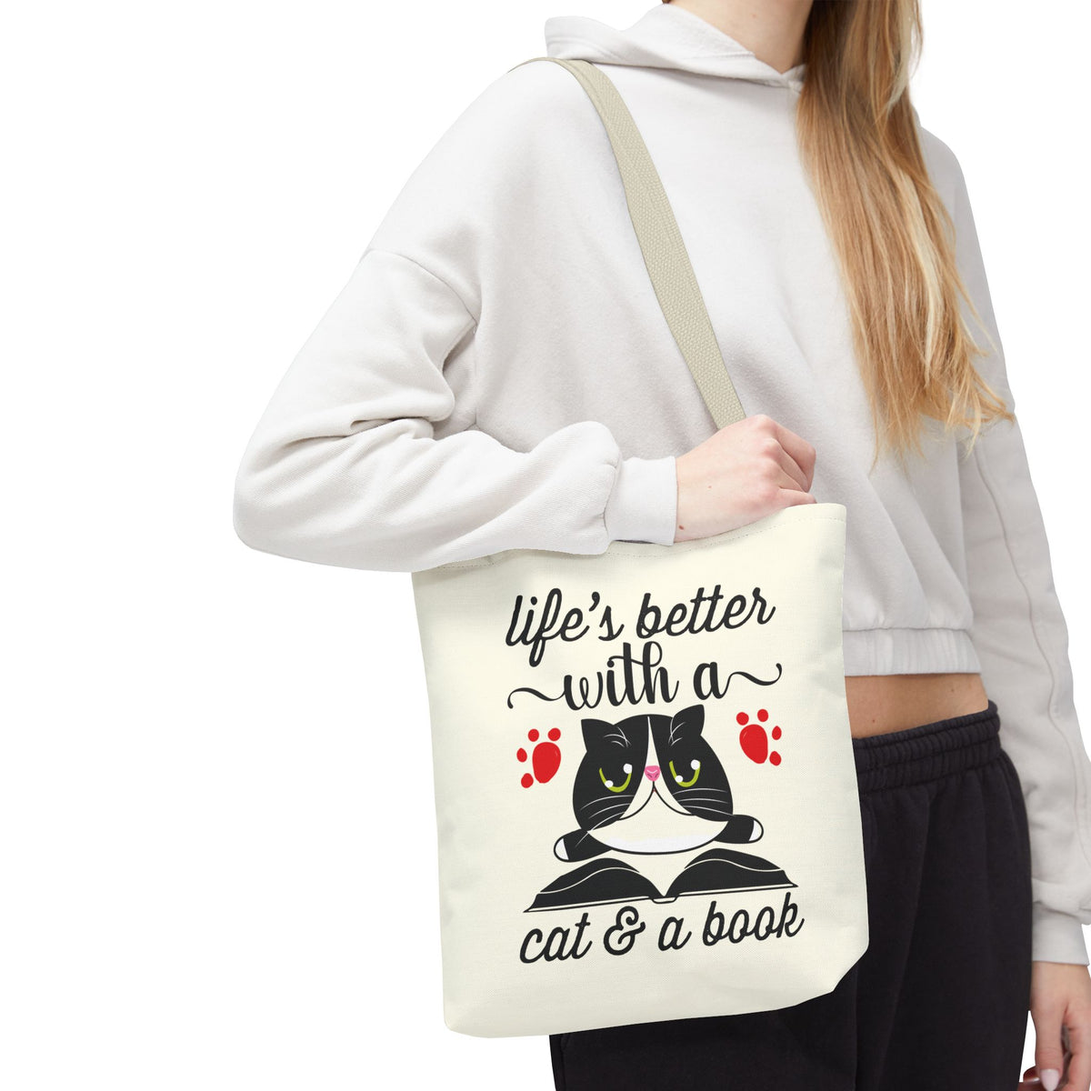 Cat & Book Tote Bag