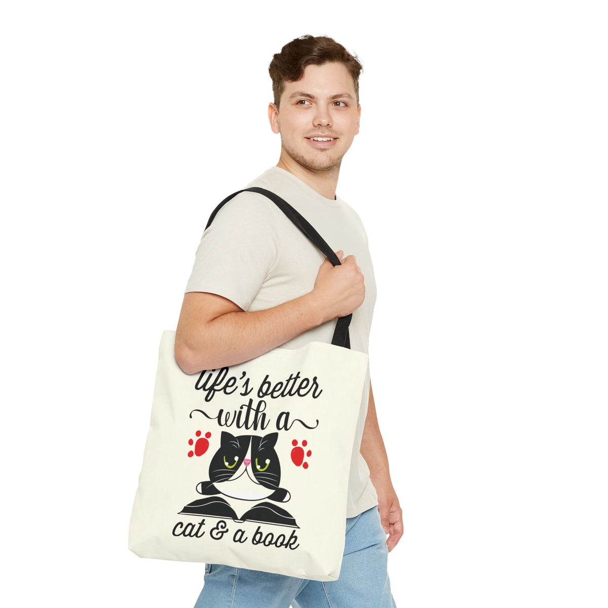Cat & Book Tote Bag