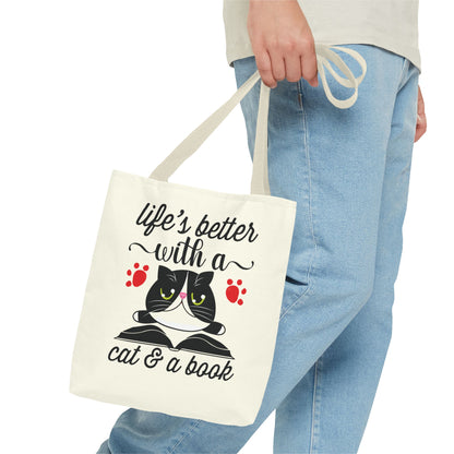 Cat & Book Tote Bag