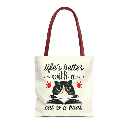 Cat & Book Tote Bag