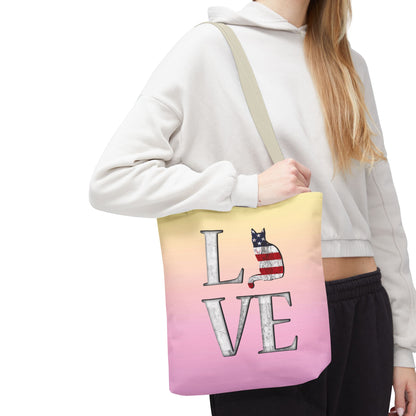 Patriotic Cat Love Tote Bag (Pink)