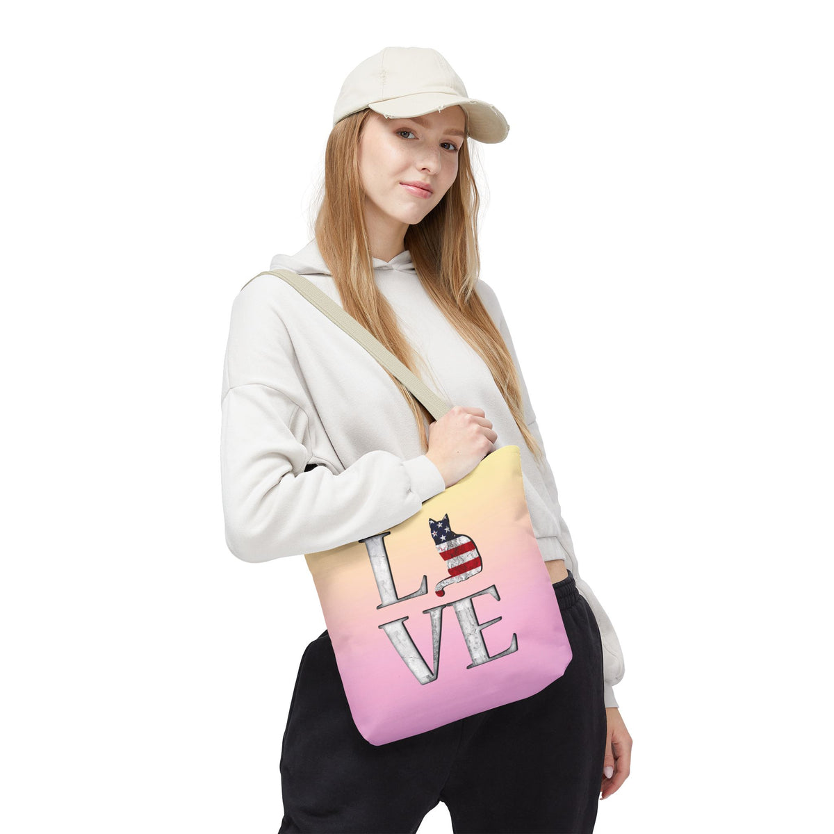 Patriotic Cat Love Tote Bag (Pink)