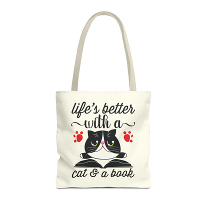 Cat & Book Tote Bag