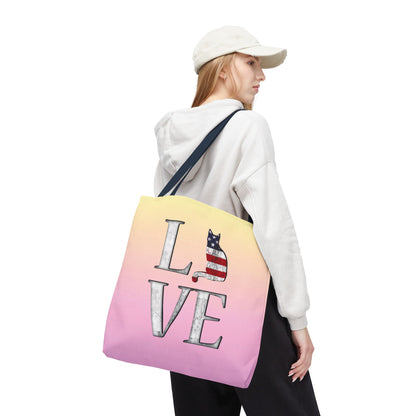 Patriotic Cat Love Tote Bag (Pink)