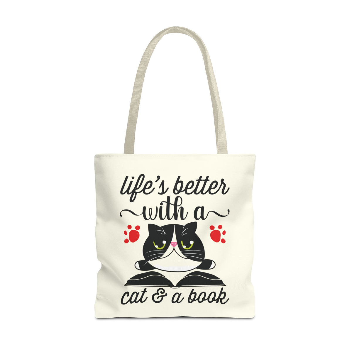 Cat & Book Tote Bag