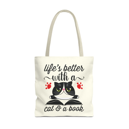 Cat & Book Tote Bag