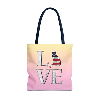 Patriotic Cat Love Tote Bag (Pink)