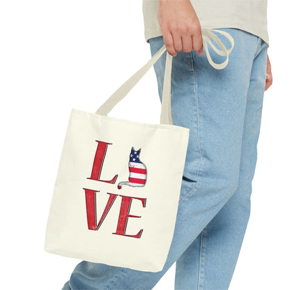 Patriotic Cat Love Tote Bag (Cream)