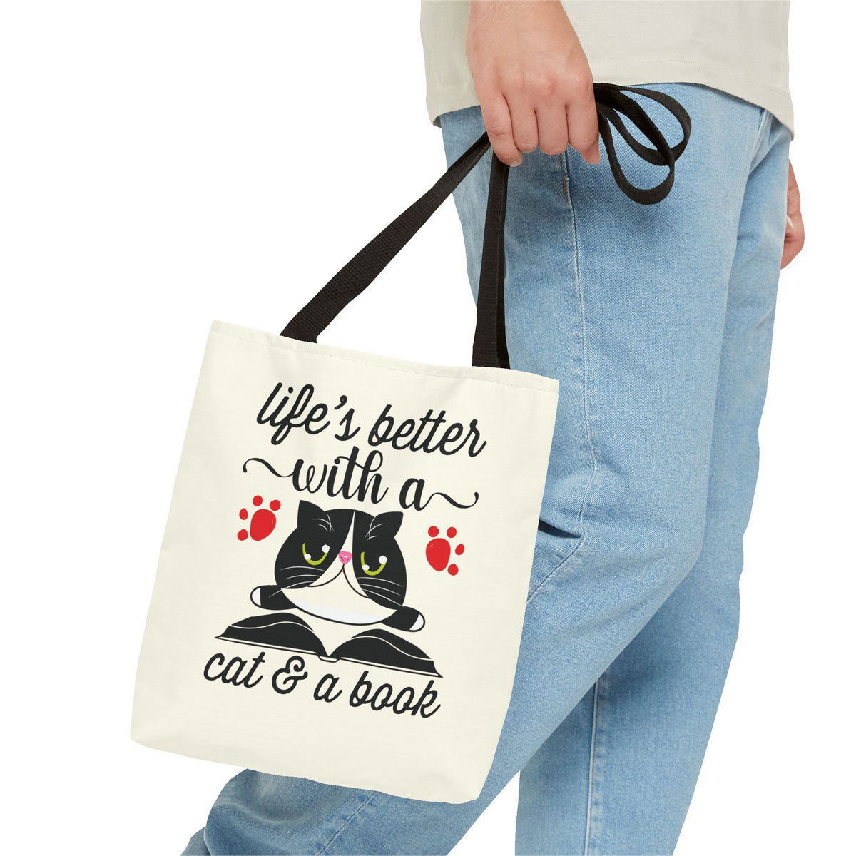 Cat & Book Tote Bag