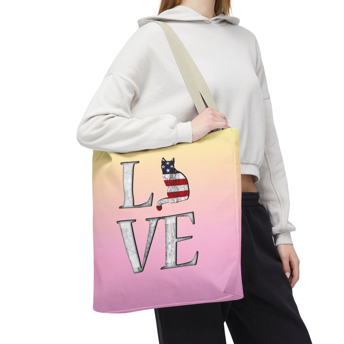 Patriotic Cat Love Tote Bag (Pink)