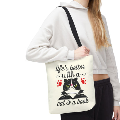 Cat & Book Tote Bag