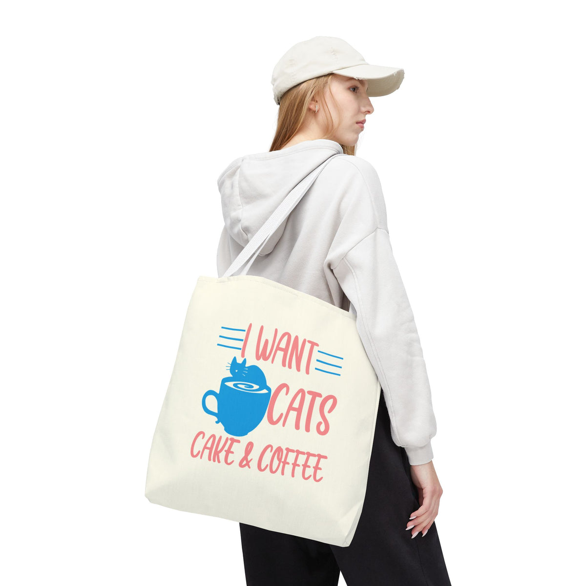 Cats, Cake & Coffee Tote Bag (Cream)