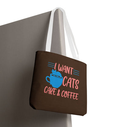 Cats, Cake & Coffee Tote Bag (Brown)