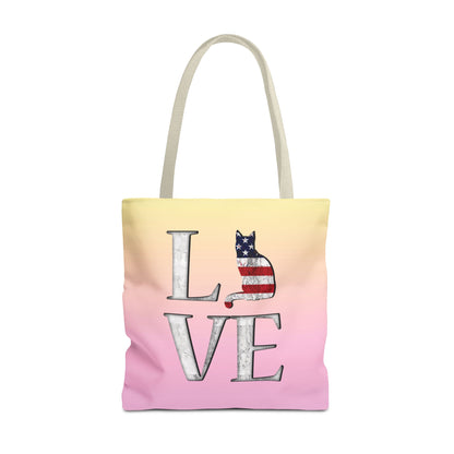 Patriotic Cat Love Tote Bag (Pink)