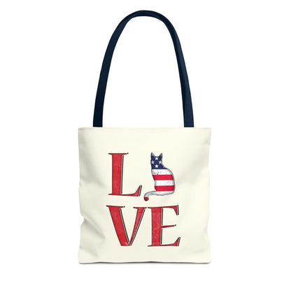 Patriotic Cat Love Tote Bag (Cream)