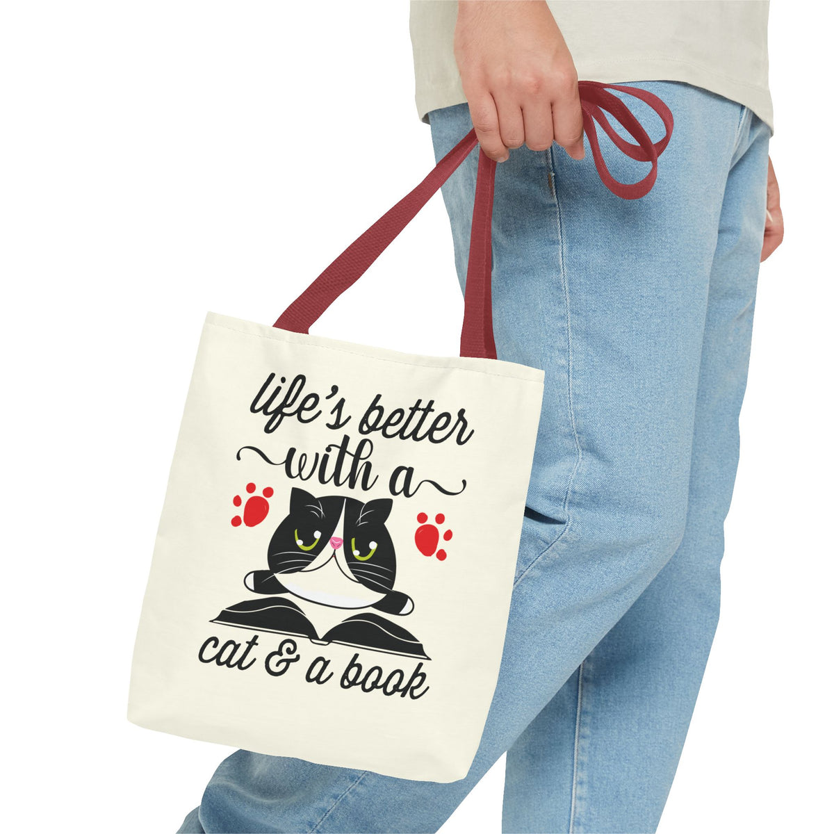 Cat & Book Tote Bag