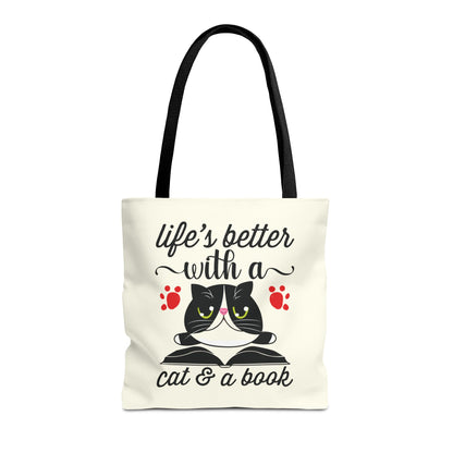 Cat & Book Tote Bag