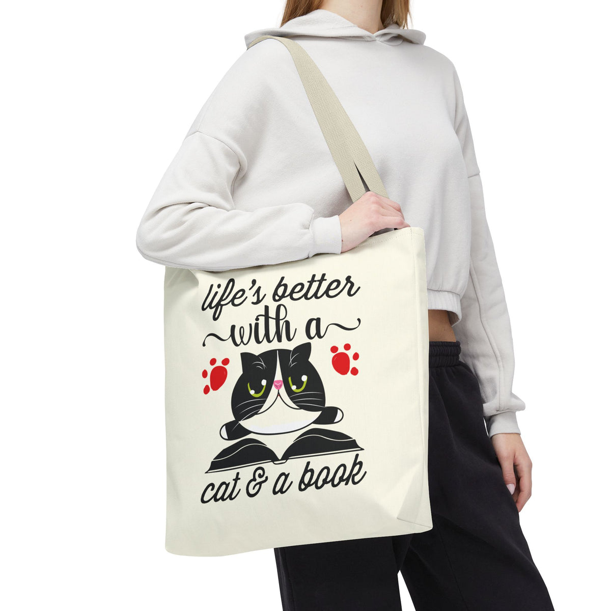 Cat & Book Tote Bag