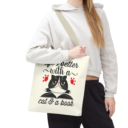 Cat & Book Tote Bag