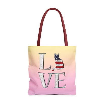 Patriotic Cat Love Tote Bag (Pink)