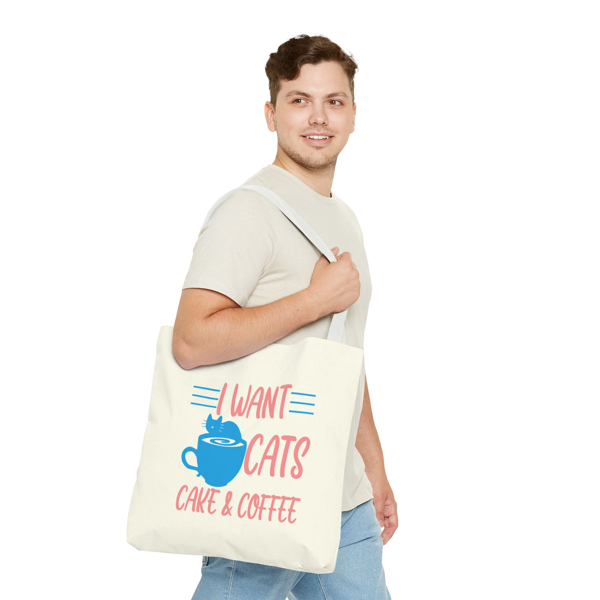 Cats, Cake & Coffee Tote Bag (Cream)