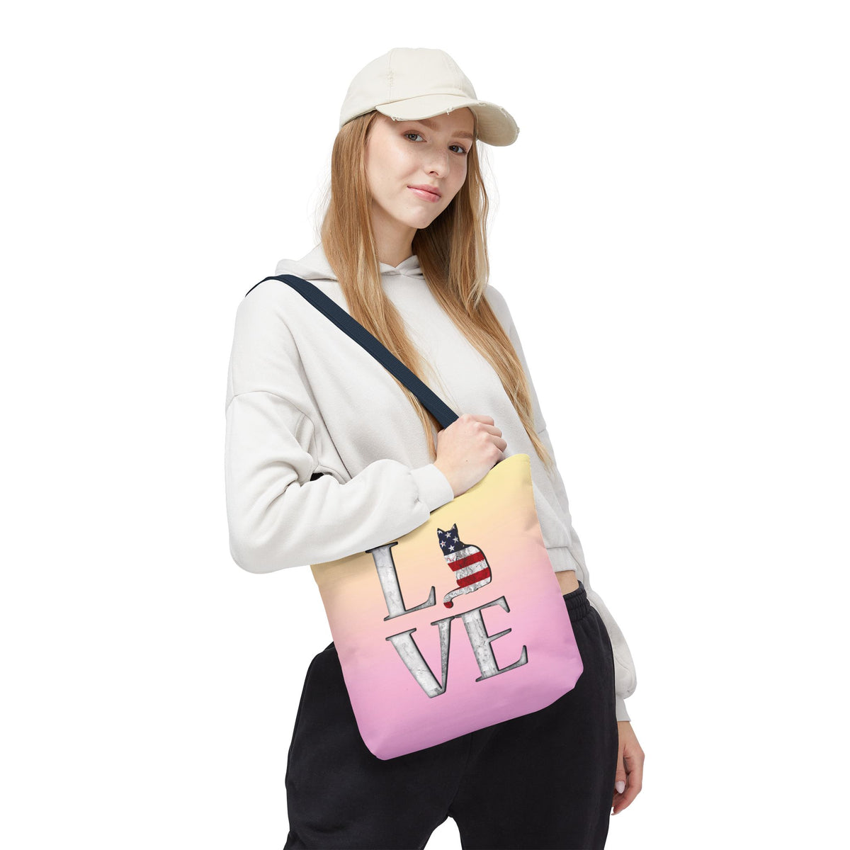 Patriotic Cat Love Tote Bag (Pink)