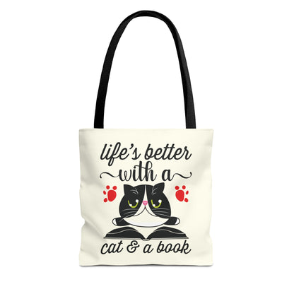 Cat & Book Tote Bag