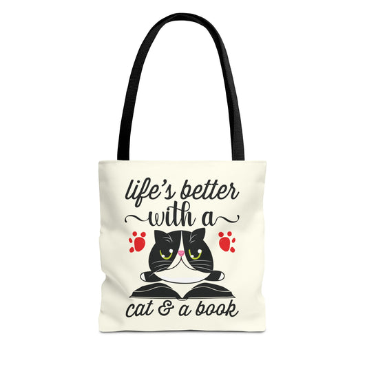 Cat & Book Tote Bag