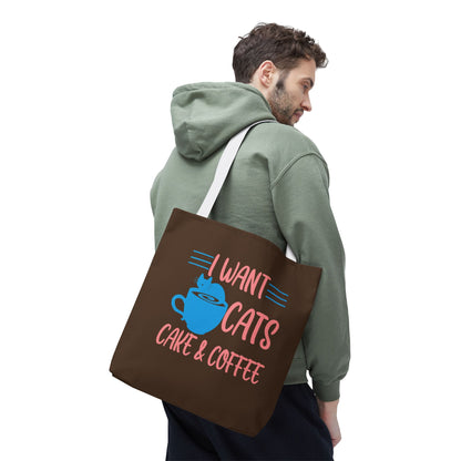 Cats, Cake & Coffee Tote Bag (Brown)