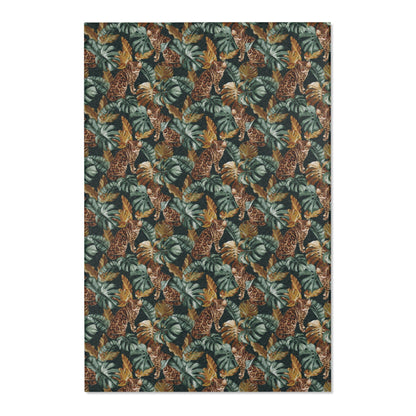 Area rug with Bengal cat and Tropical leaf patterned rug 