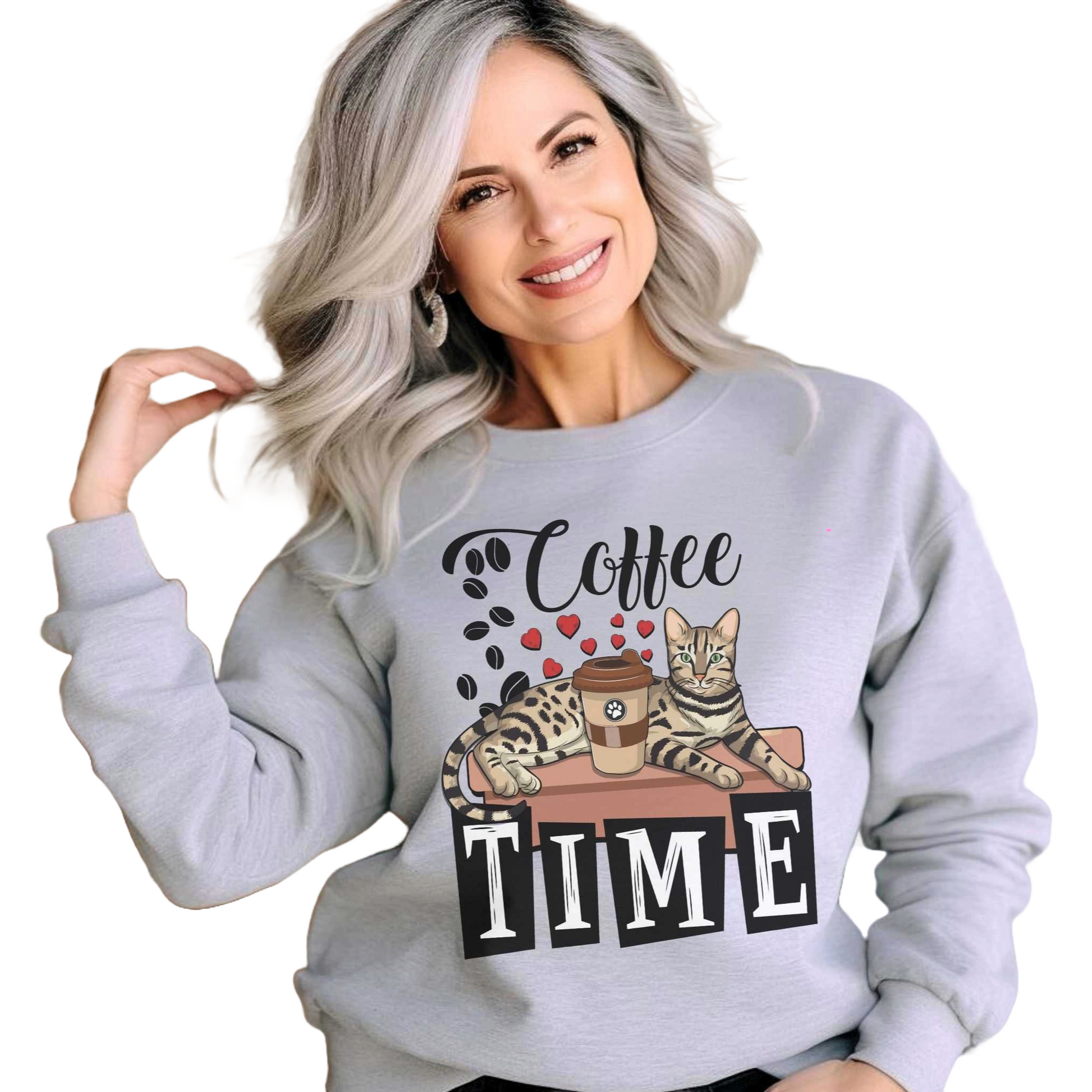 Ash Coffee Beans & Love Hearts Bengal Cat Themed Unisex Sweatshirt