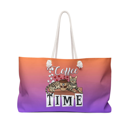 Bengal Cat & Coffee Themed Weekender Tote Bag