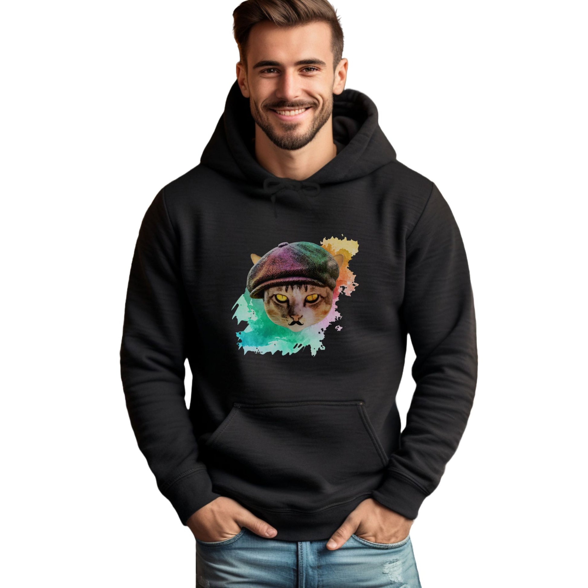 Black Baker Boy Cat Themed Hooded Sweatshirt Unisex