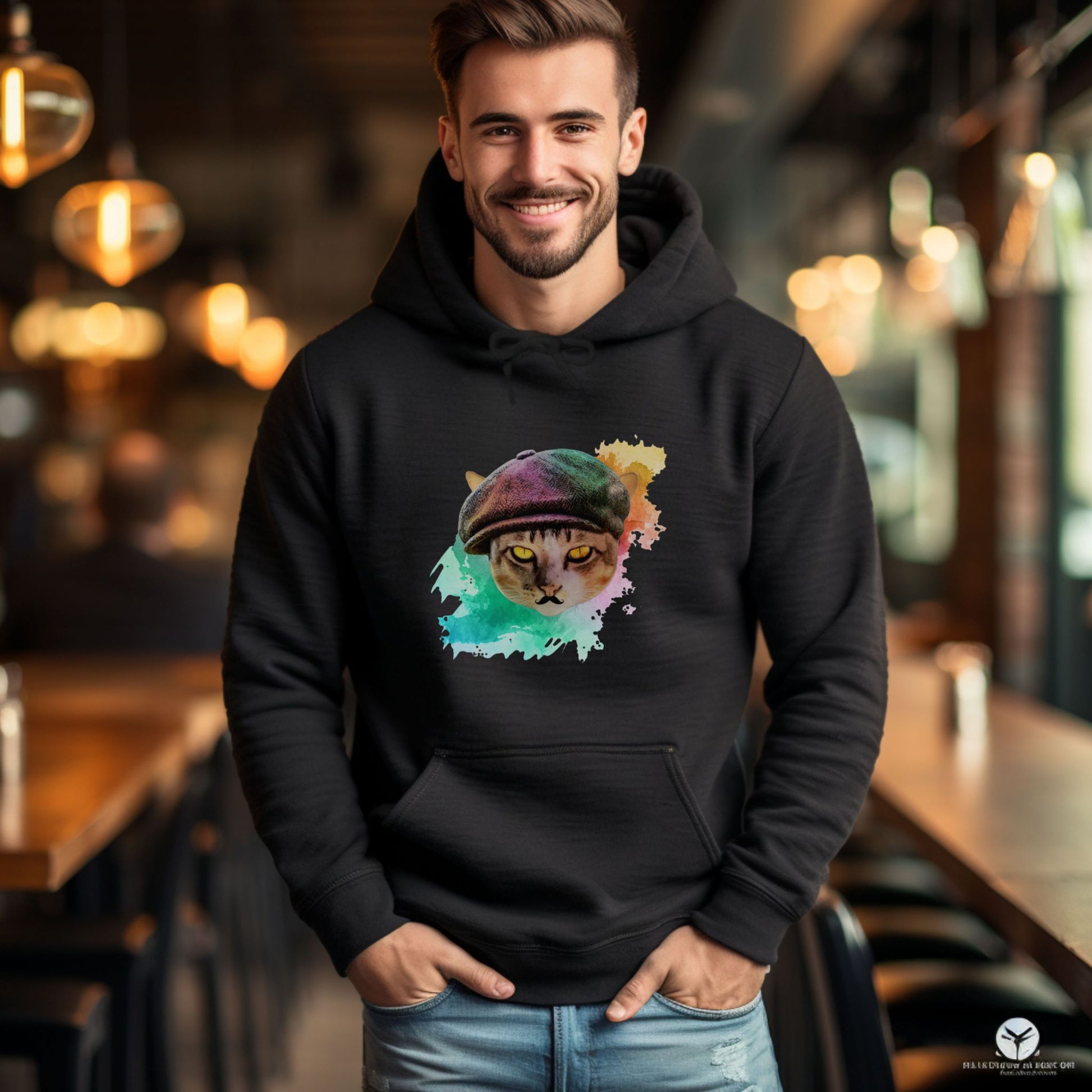 Black Baker Boy Cat Themed Hooded Sweatshirt Unisex