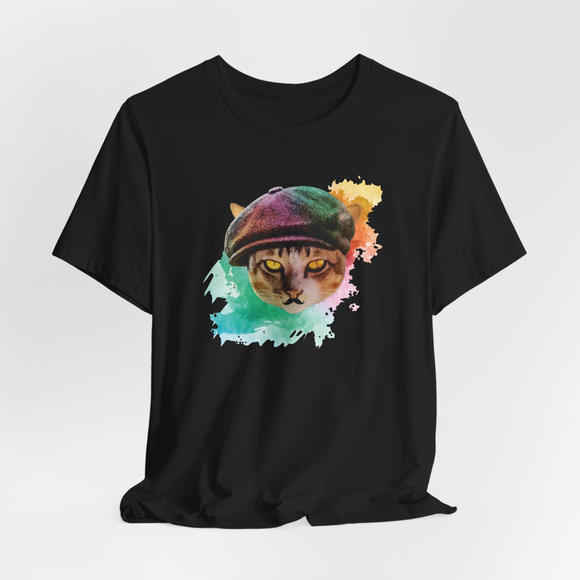 Black Baker Boy Cat T-Shirt Unisex Crew Neck